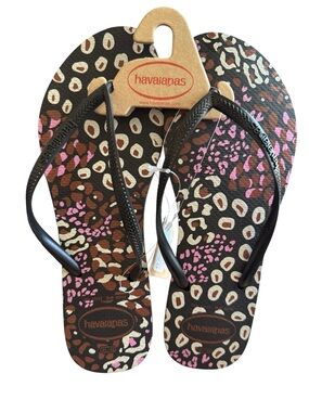 Havaianas Slim Animal Black/Pink/Lemonade Jandals Women’s Size 11/12